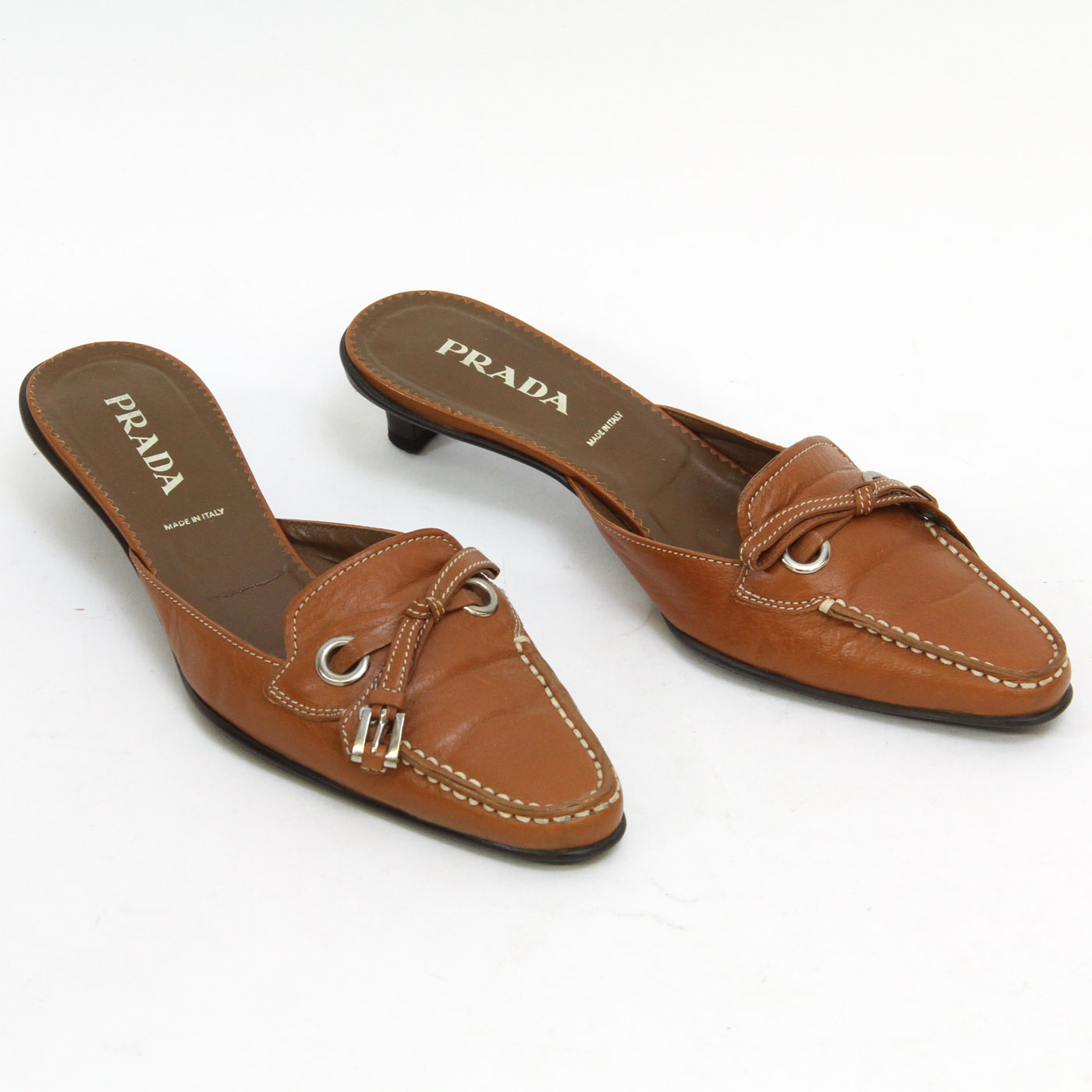 Prada Leather Kitten Heel Slides