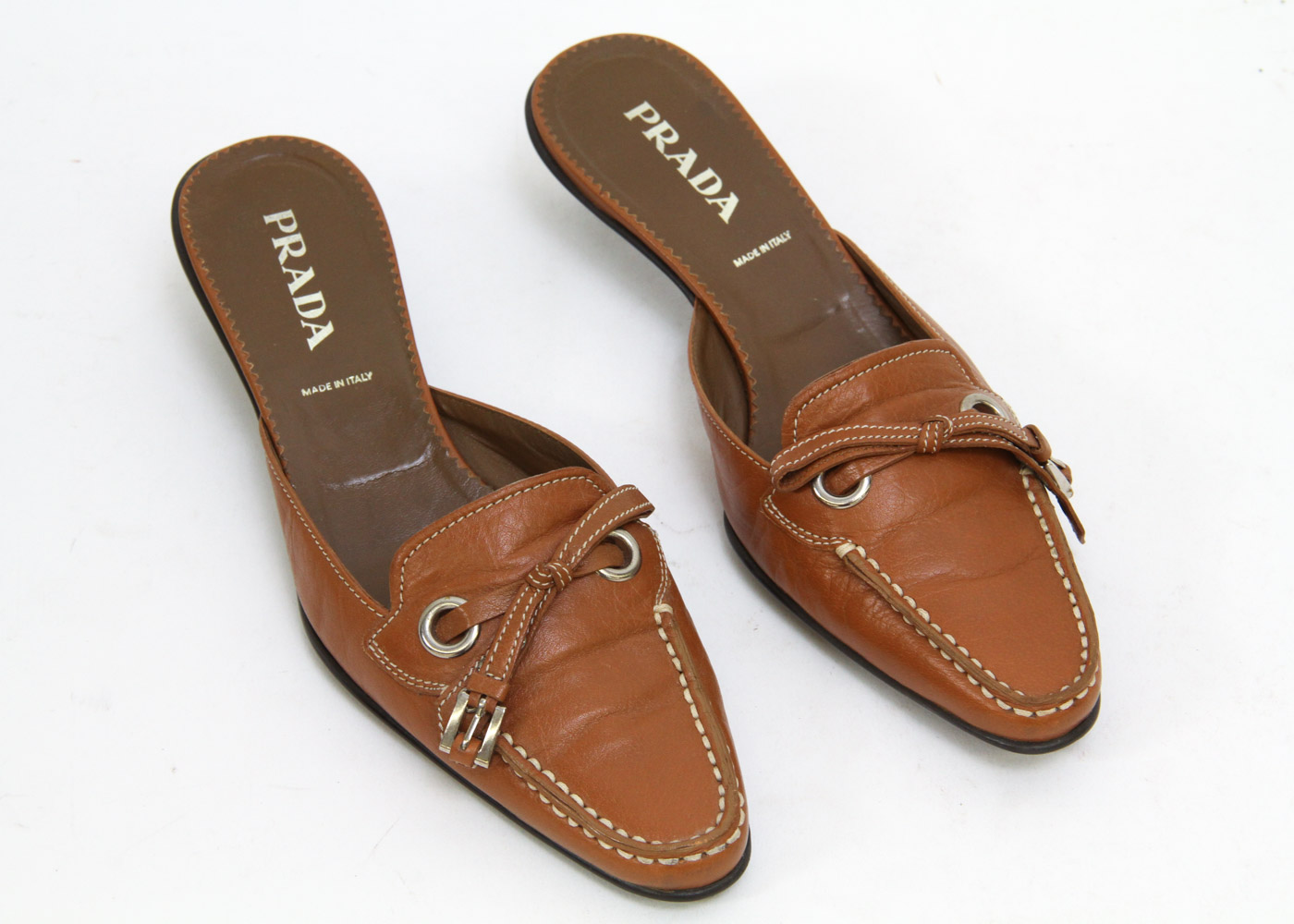 Prada Leather Kitten Heel Slides