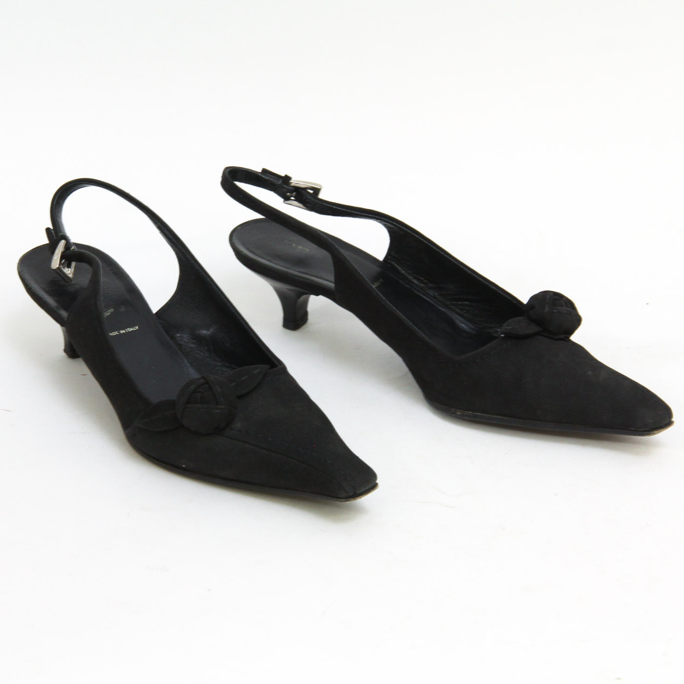 Prada Black Suede Slingback Kitten Heels