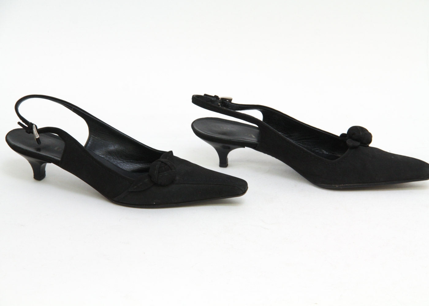 Prada Black Suede Slingback Kitten Heels