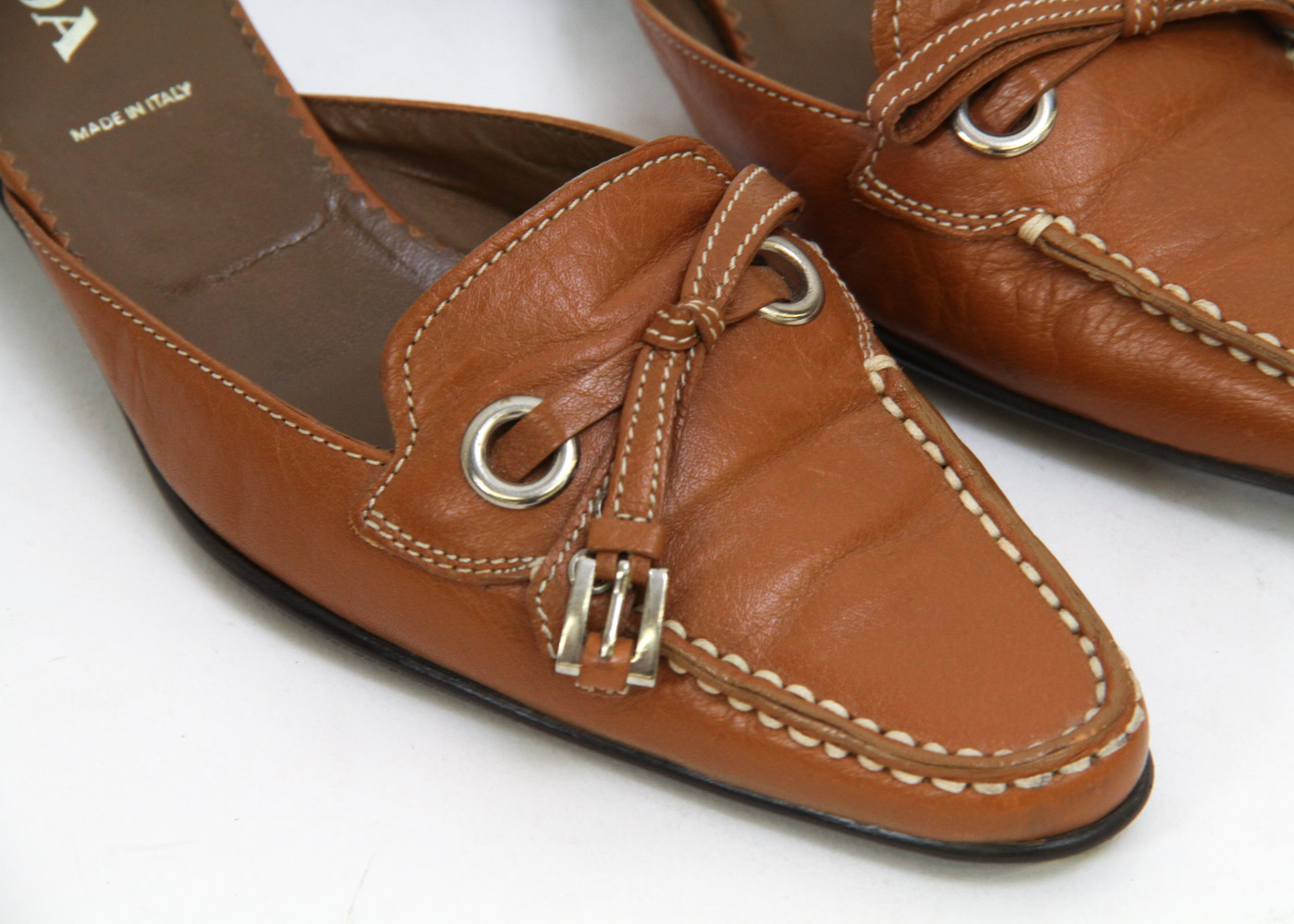 Prada Leather Kitten Heel Slides