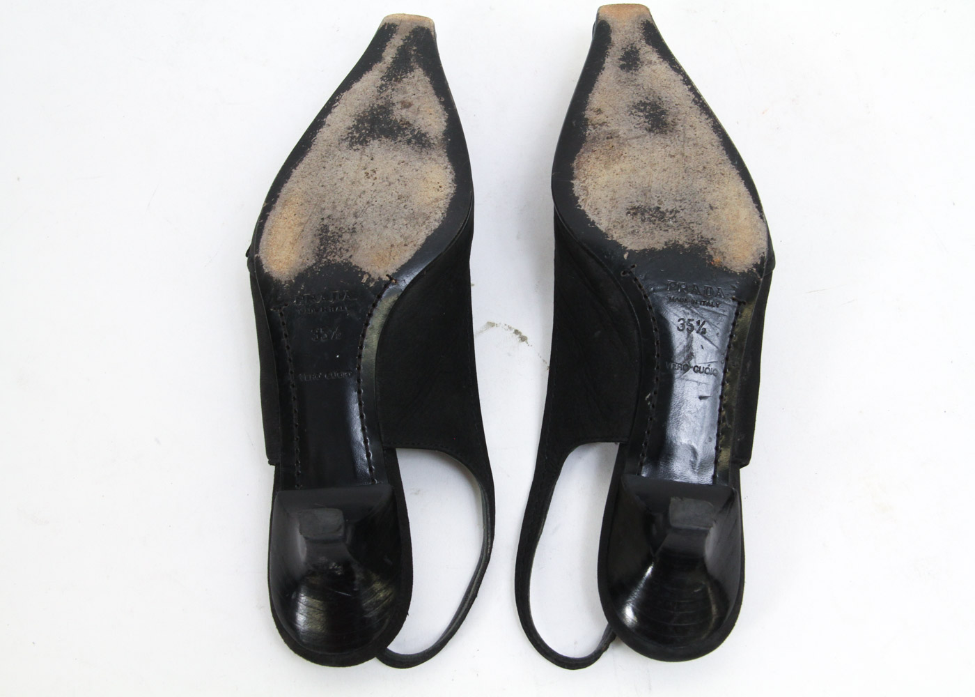 Prada Black Suede Slingback Kitten Heels