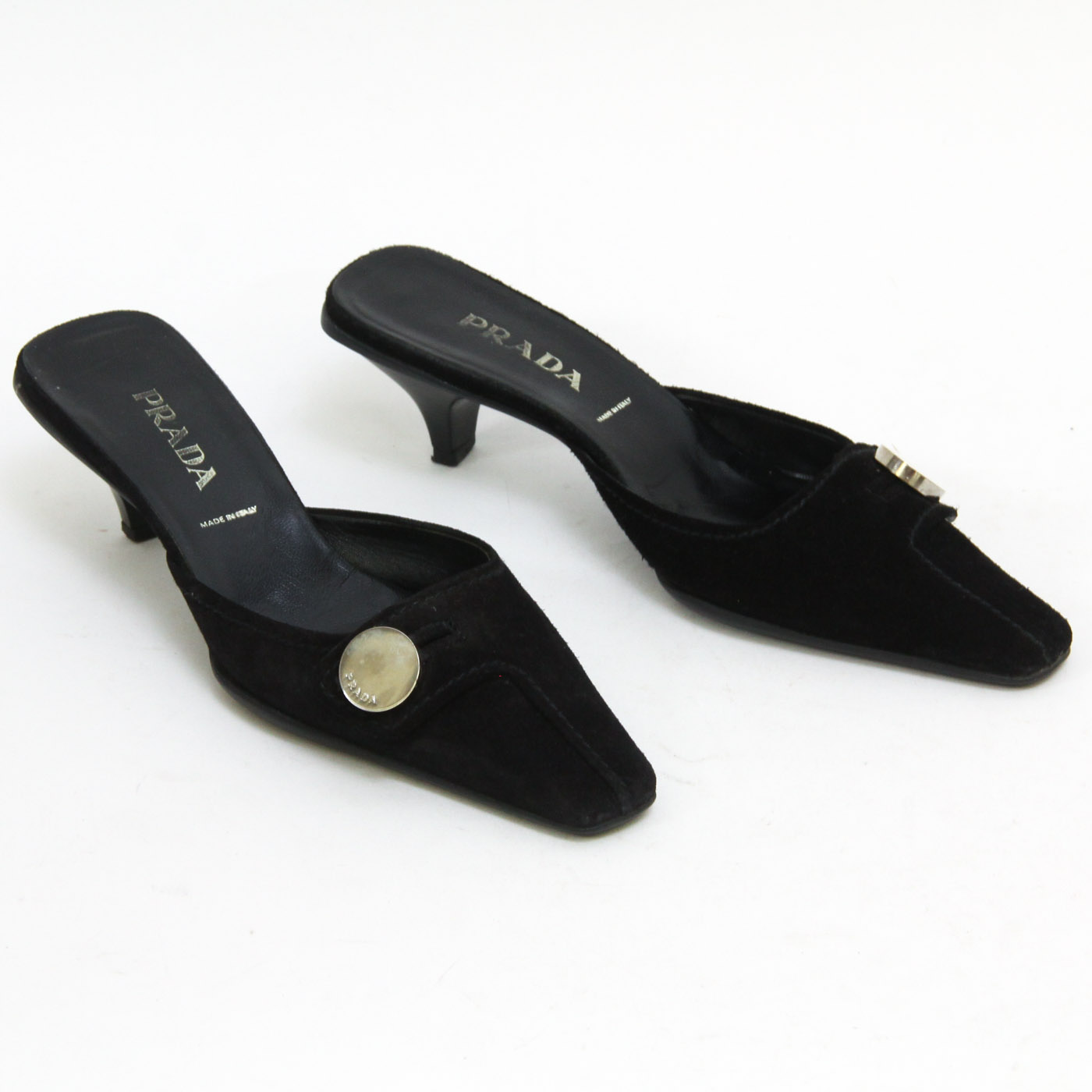 Prada  Suede Kitten Heel Slides