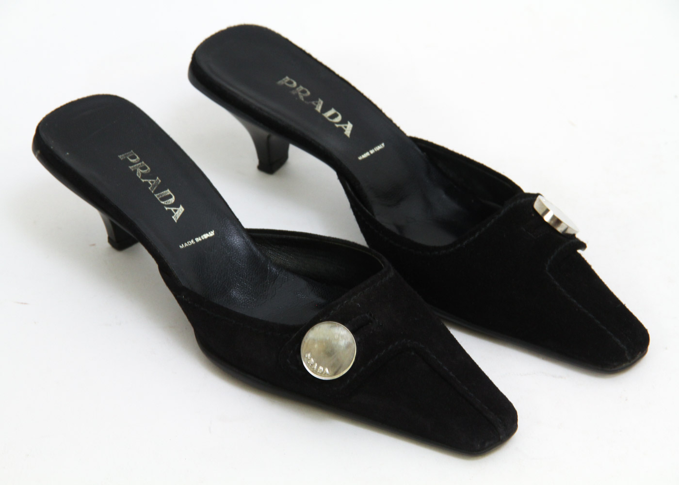 Prada  Suede Kitten Heel Slides