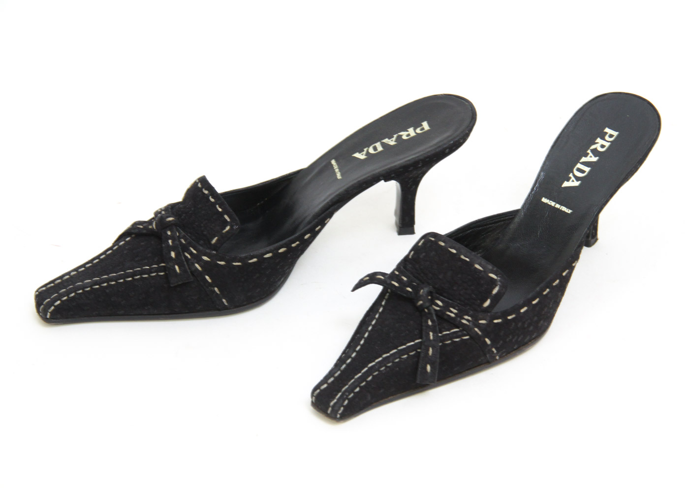 Prada Suede Kitten Heel Slides