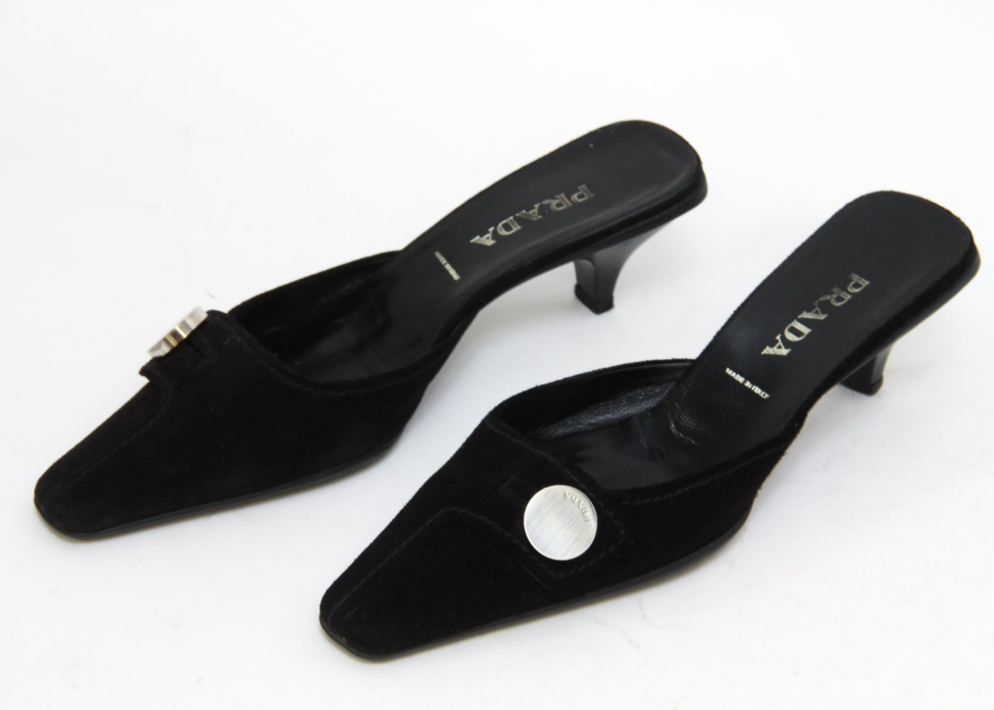 Prada  Suede Kitten Heel Slides