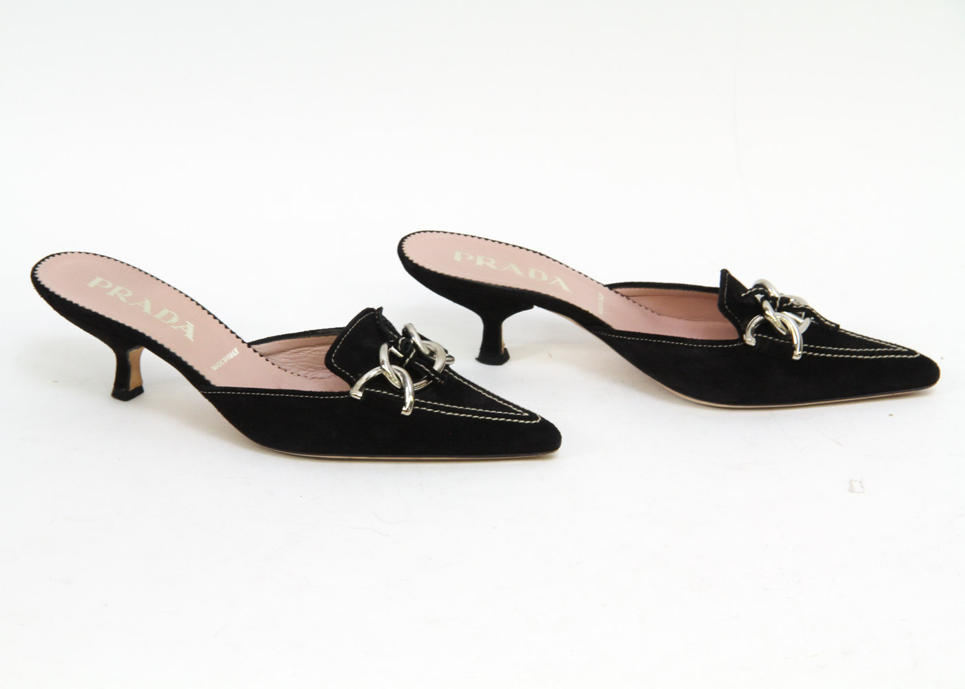 Prada Black Suede Kitten Heel Slides