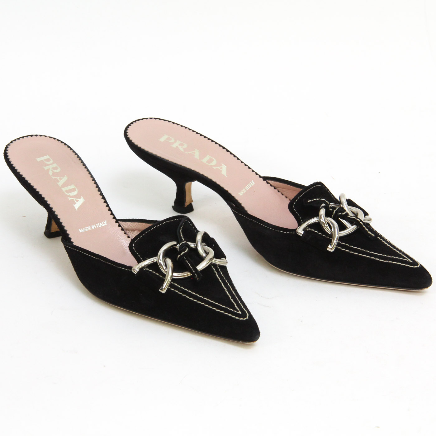 Prada Black Suede Kitten Heel Slides