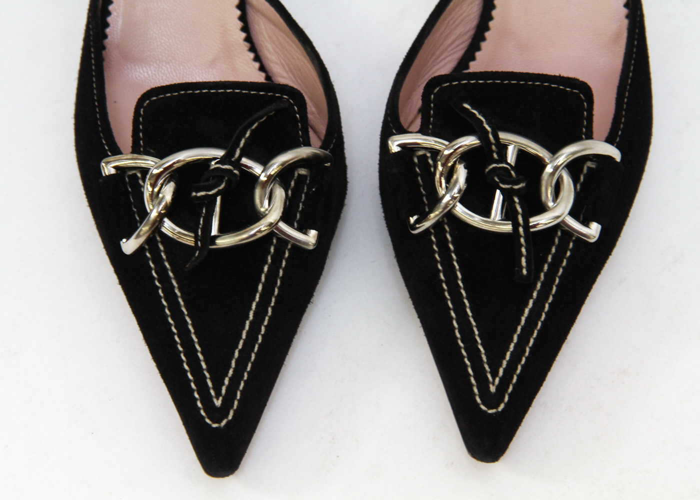 Prada Black Suede Kitten Heel Slides