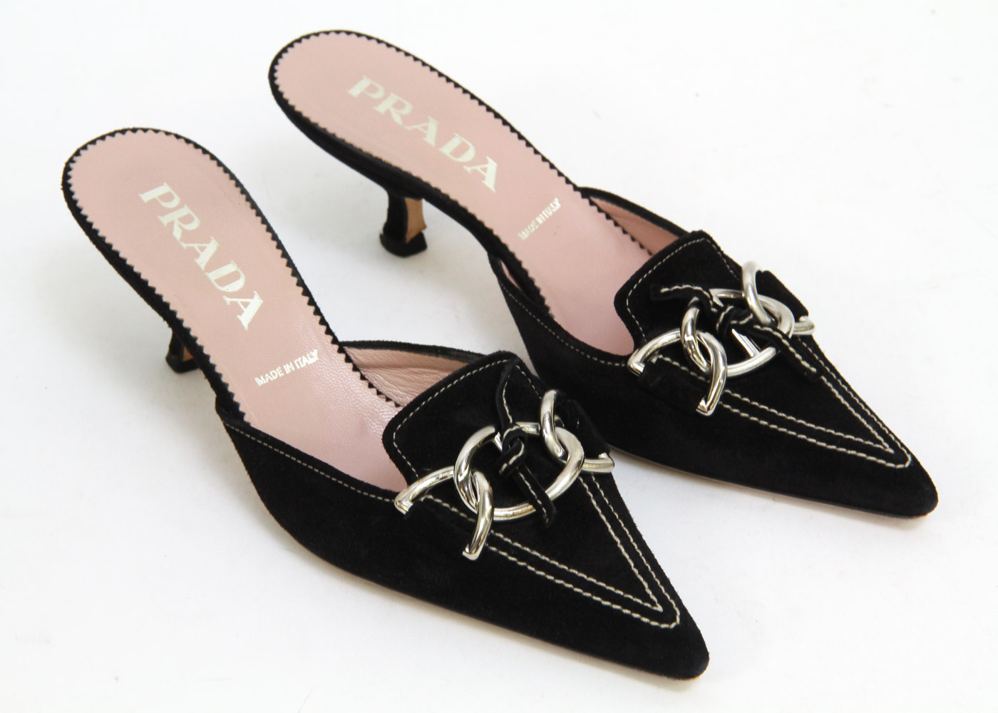 Prada Black Suede Kitten Heel Slides