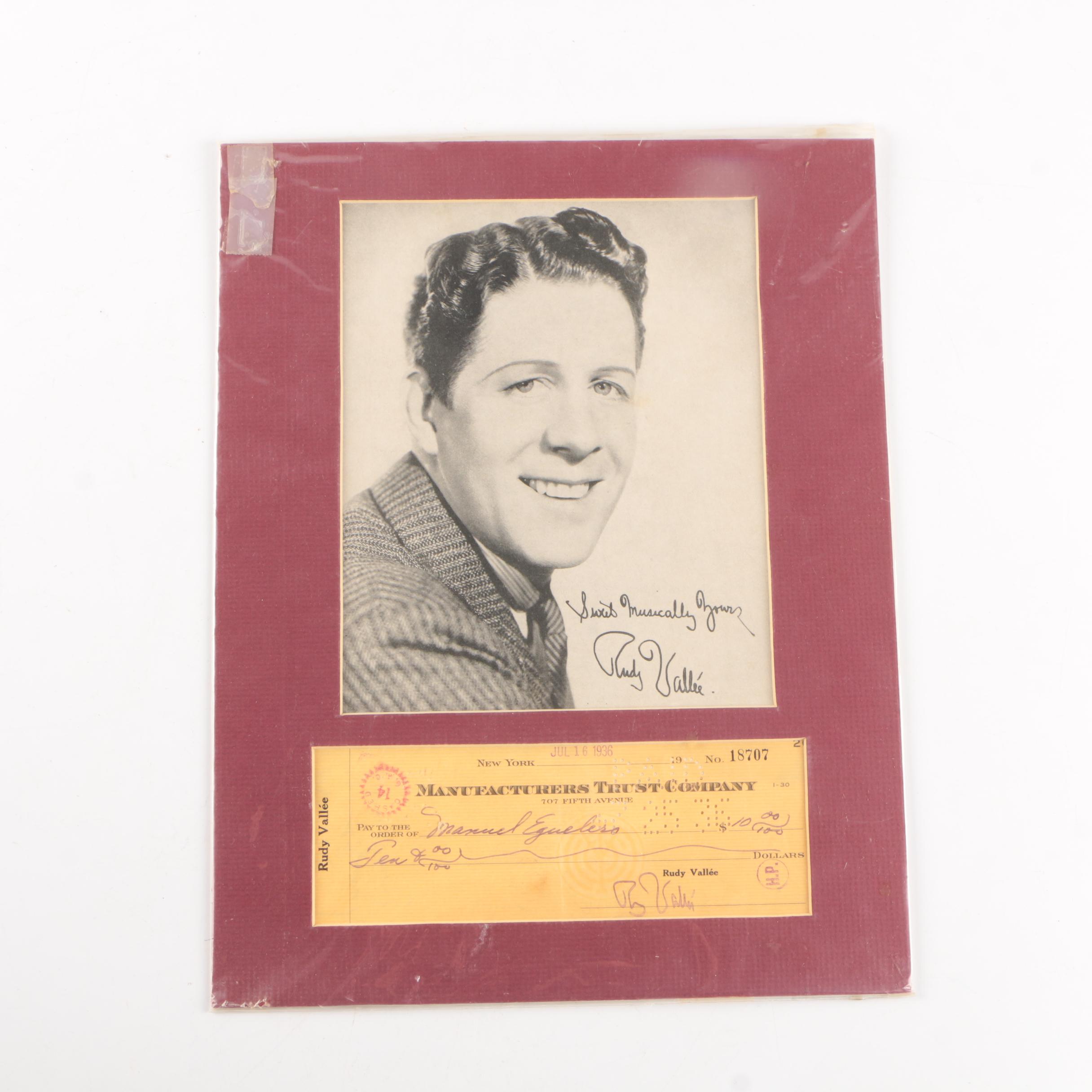 Rudy Vallée Check with Fascimile Signed Photo