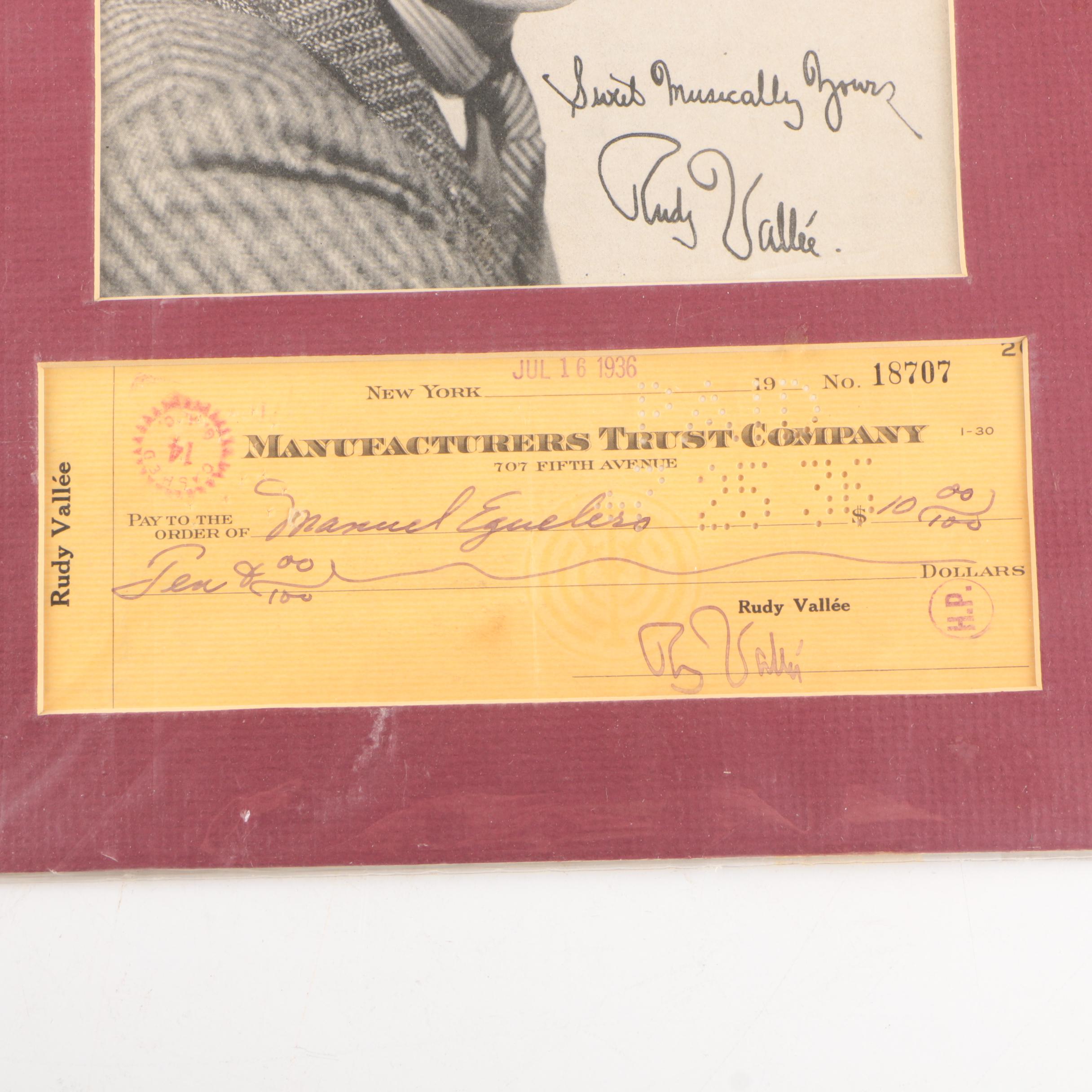Rudy Vallée Check with Fascimile Signed Photo
