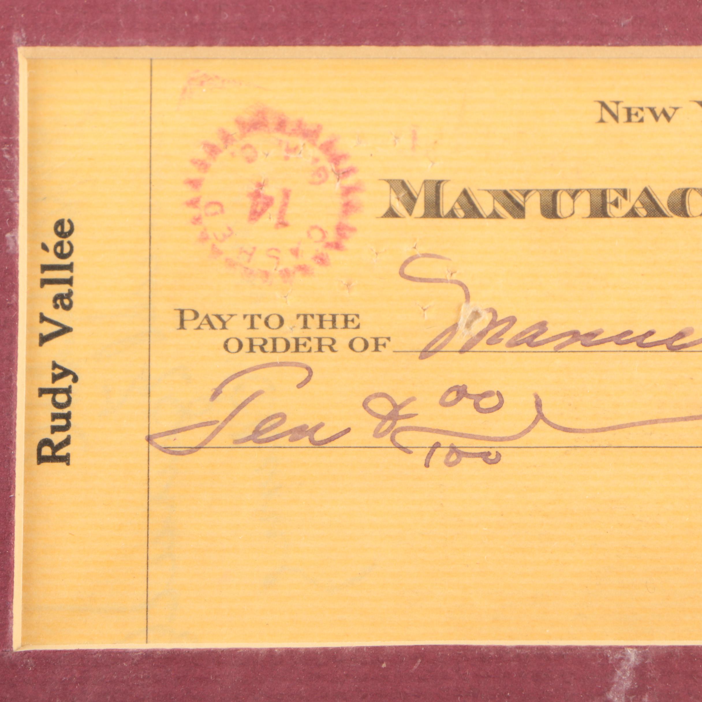 Rudy Vallée Check with Fascimile Signed Photo