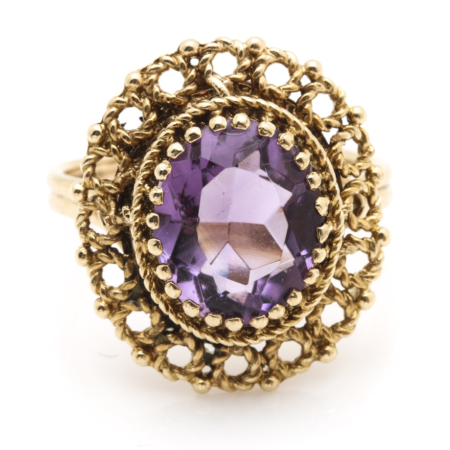 14K Yellow Gold Amethyst Ring