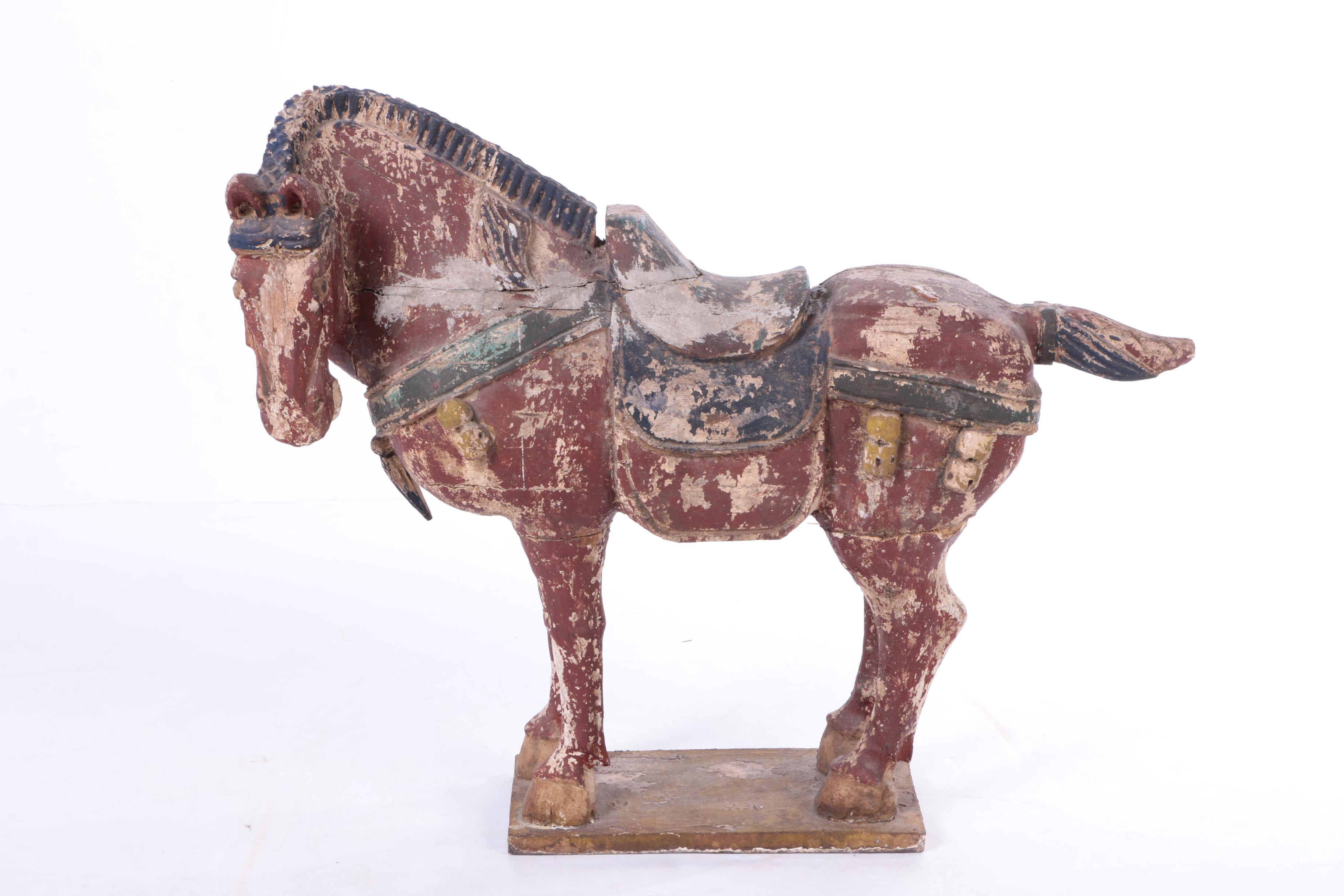 Rusticated Chinese War Horse Statuettes