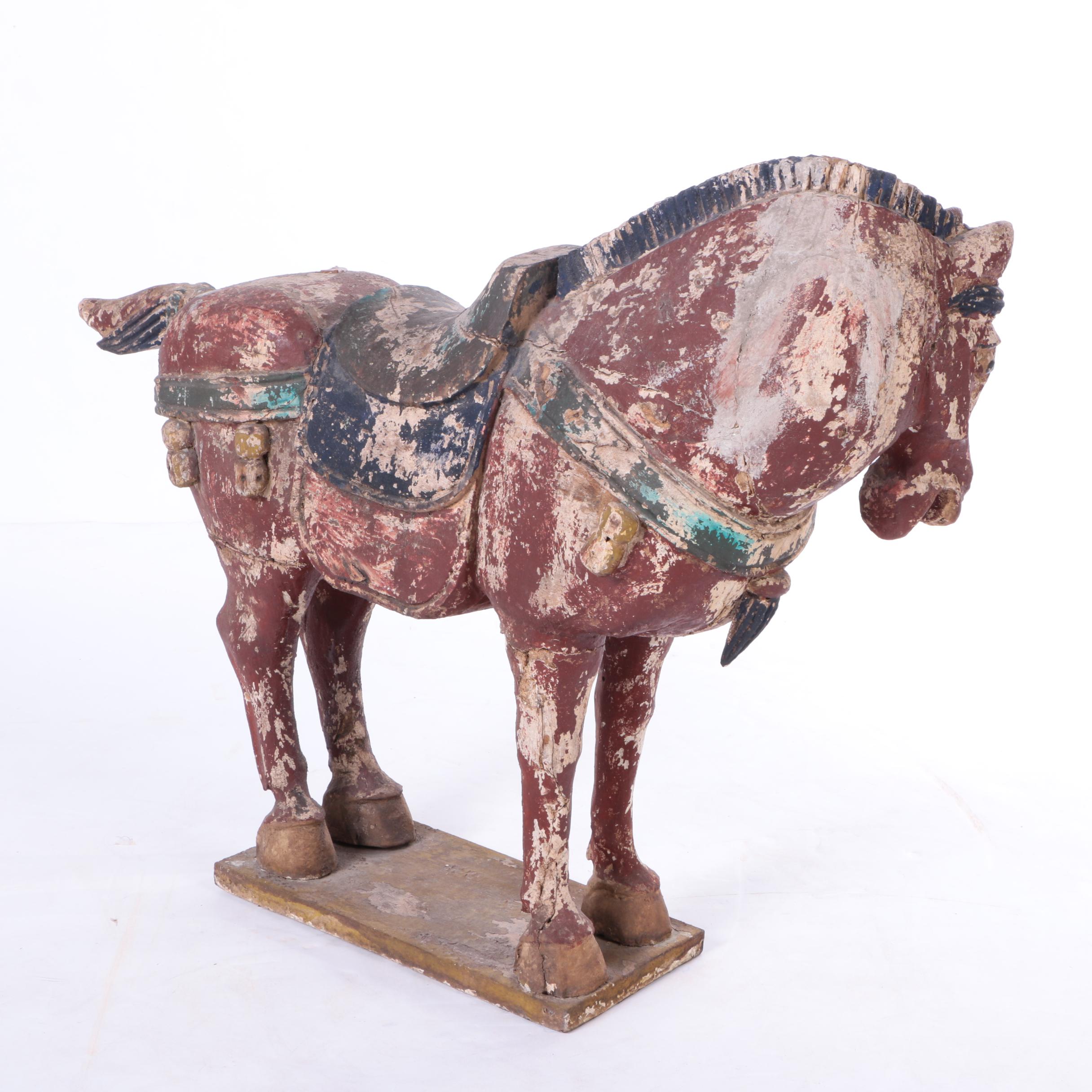 Rusticated Chinese War Horse Statuettes