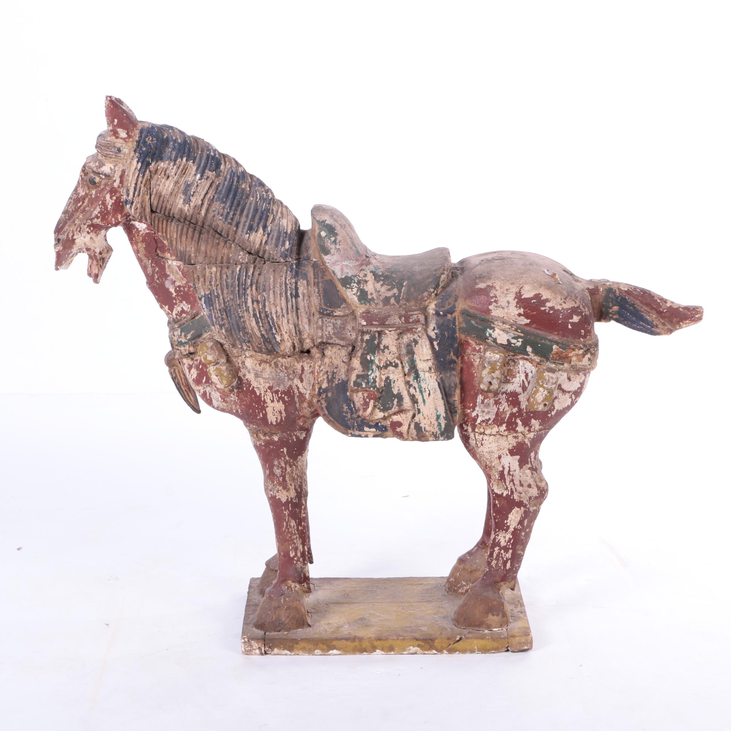 Rusticated Chinese War Horse Statuettes
