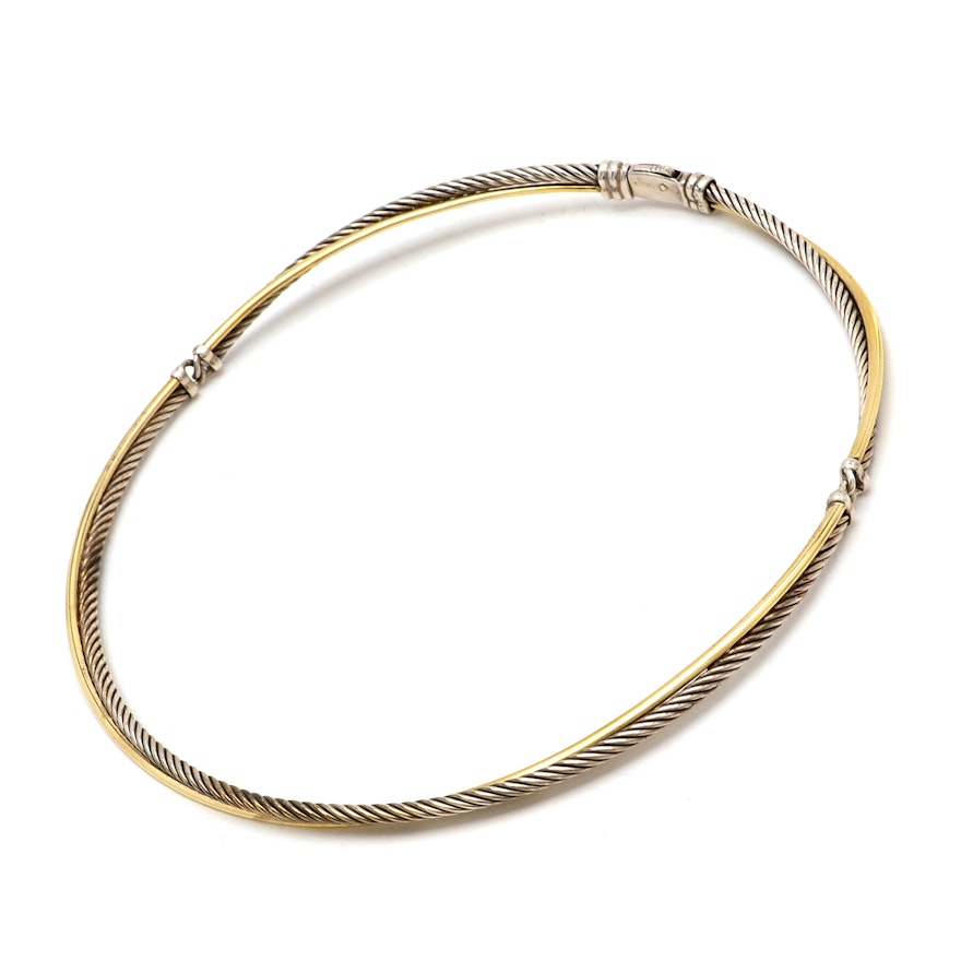 David Yurman Sterling Silver and 18K Yellow Gold "Crossover" Choker Necklace