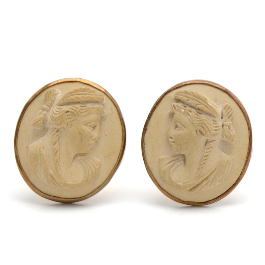 Pair of Oval Carved Lava Cameo Cufflinks