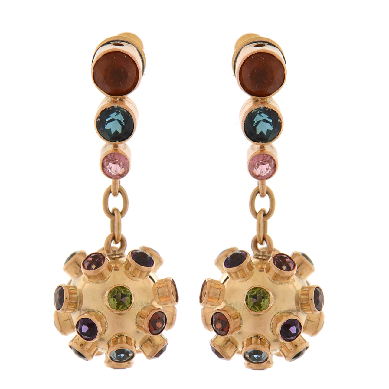 14K Yellow Gold and Gem Stones Sputnik Dangle Earrings