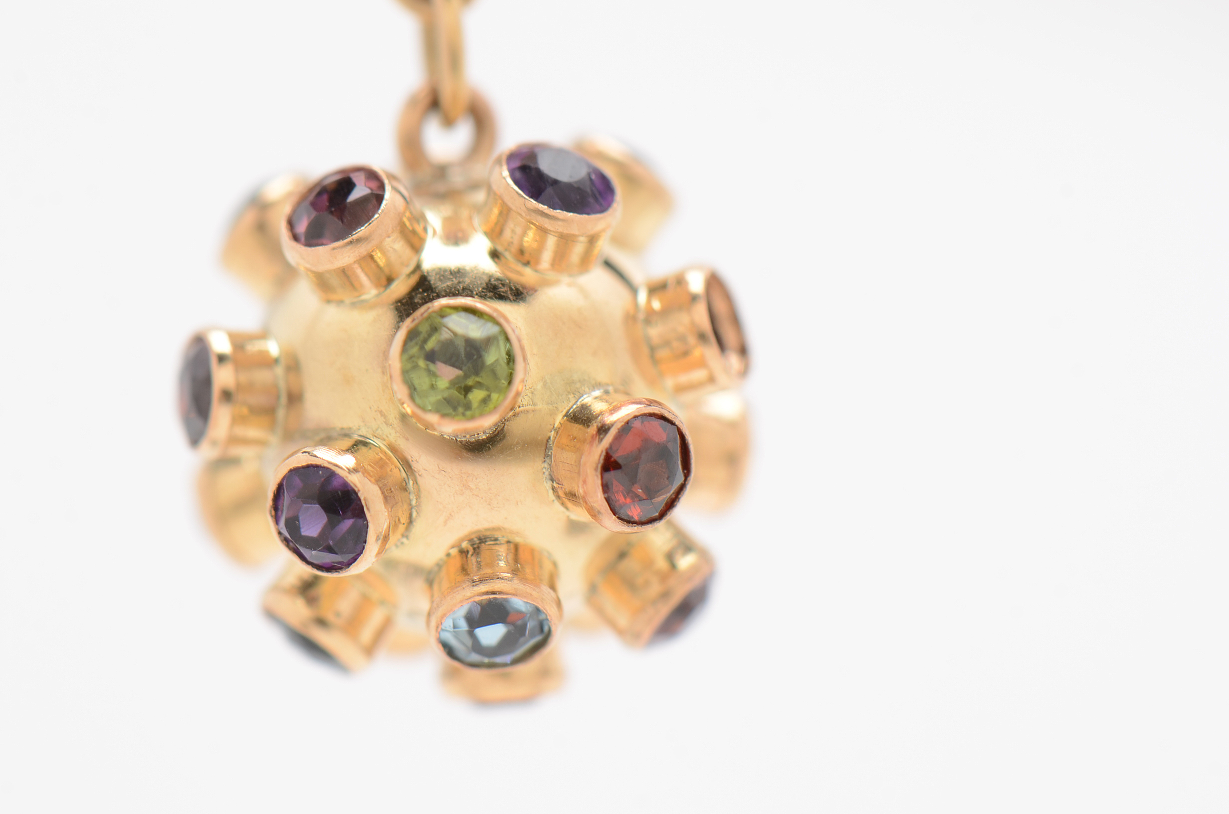 14K Yellow Gold and Gem Stones Sputnik Dangle Earrings