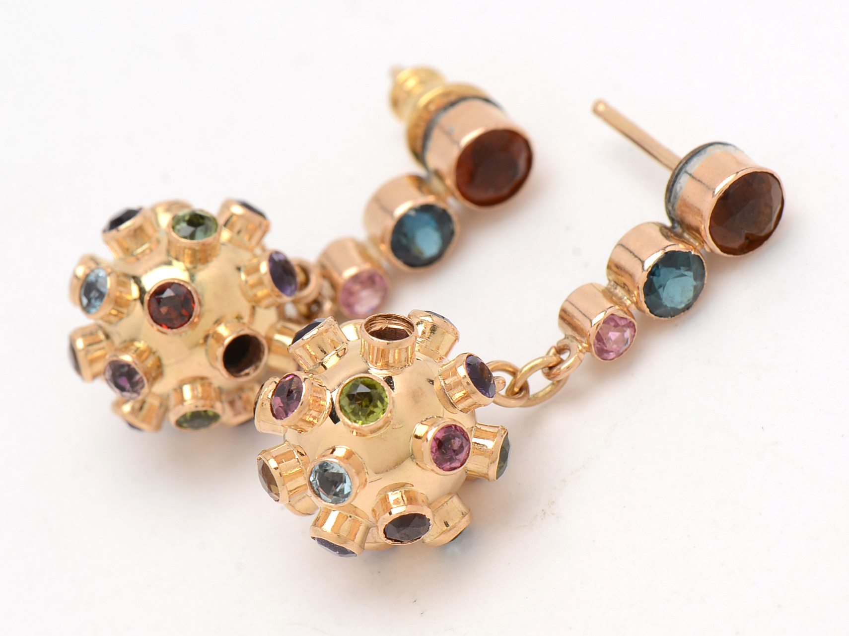 14K Yellow Gold and Gem Stones Sputnik Dangle Earrings