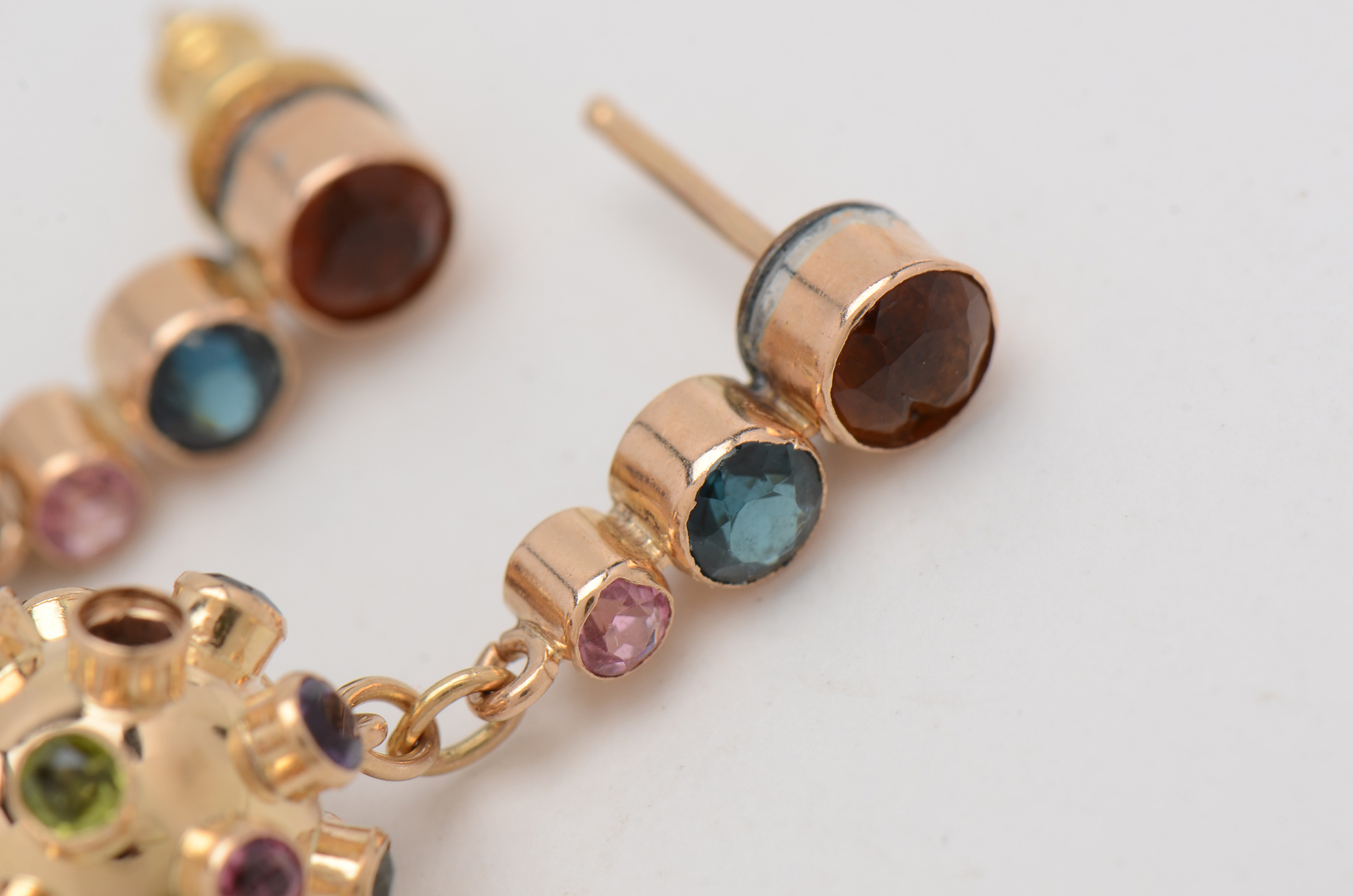 14K Yellow Gold and Gem Stones Sputnik Dangle Earrings