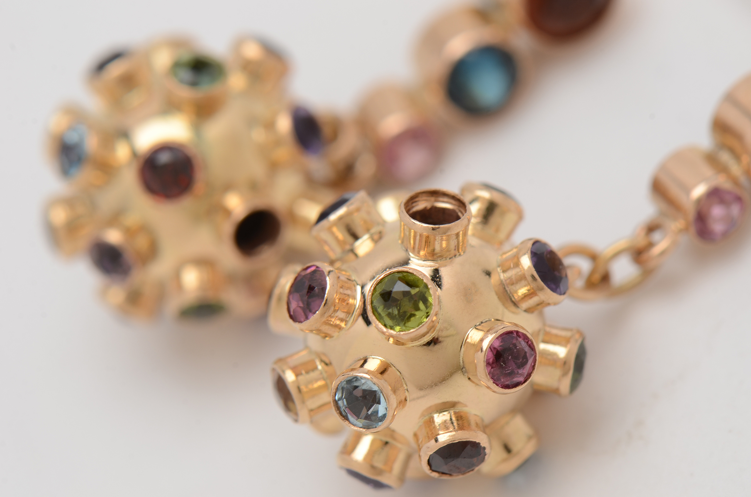 14K Yellow Gold and Gem Stones Sputnik Dangle Earrings