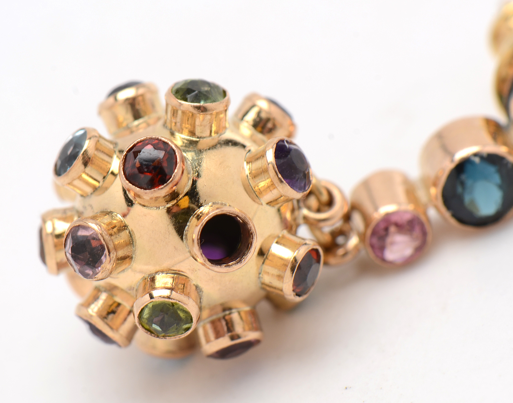 14K Yellow Gold and Gem Stones Sputnik Dangle Earrings