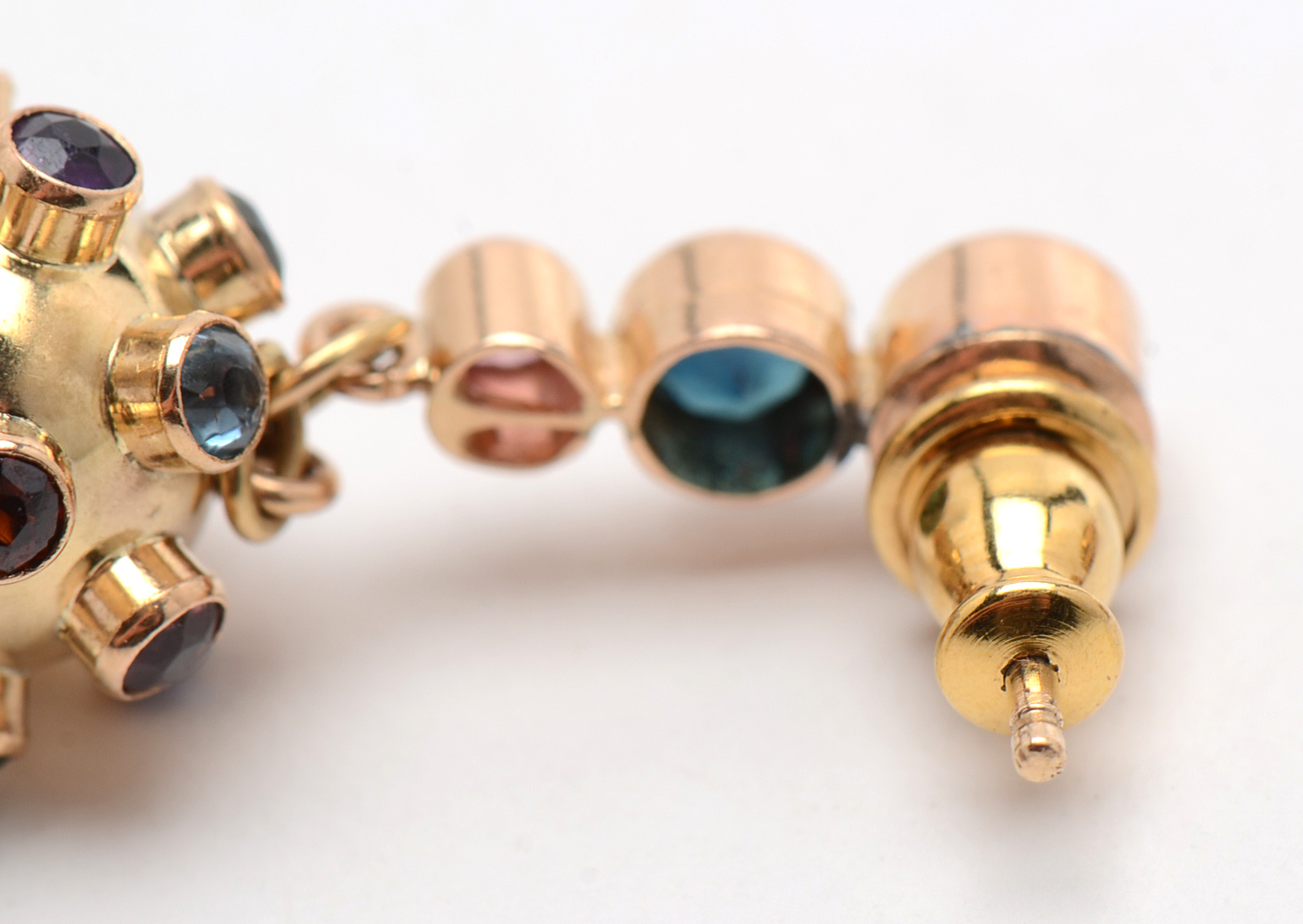 14K Yellow Gold and Gem Stones Sputnik Dangle Earrings