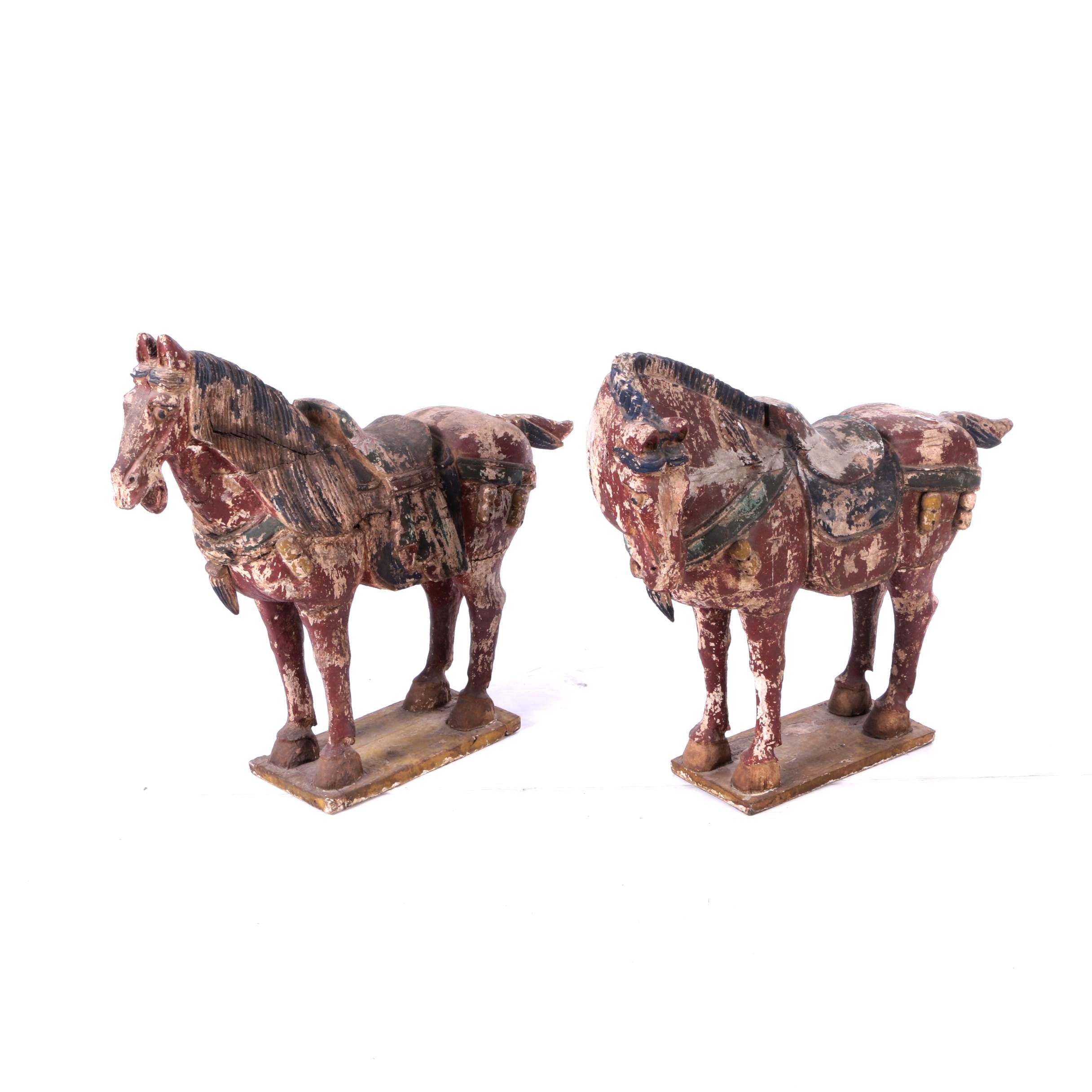 Rusticated Chinese War Horse Statuettes