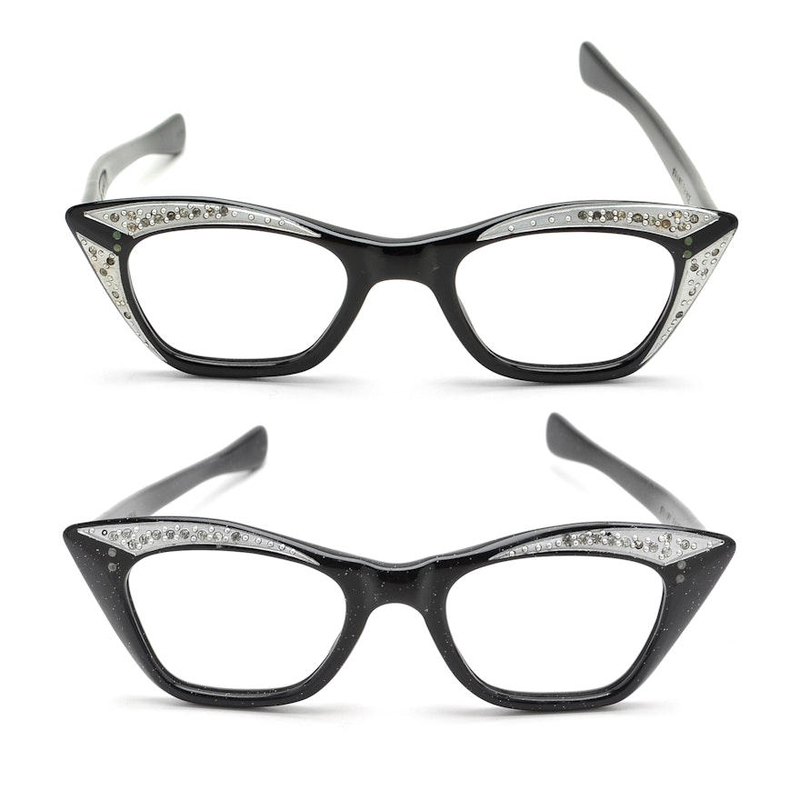 Two Pair Of Black Vintage Cat Eye Glasses