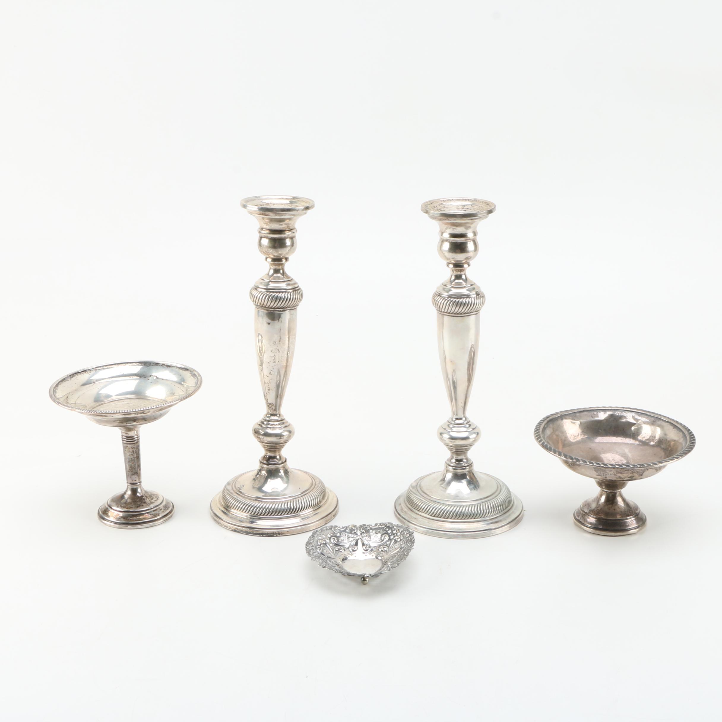 Gorham Sterling Heart-Shaped Bon Bon Bowl and Other Weighted Sterling Tableware
