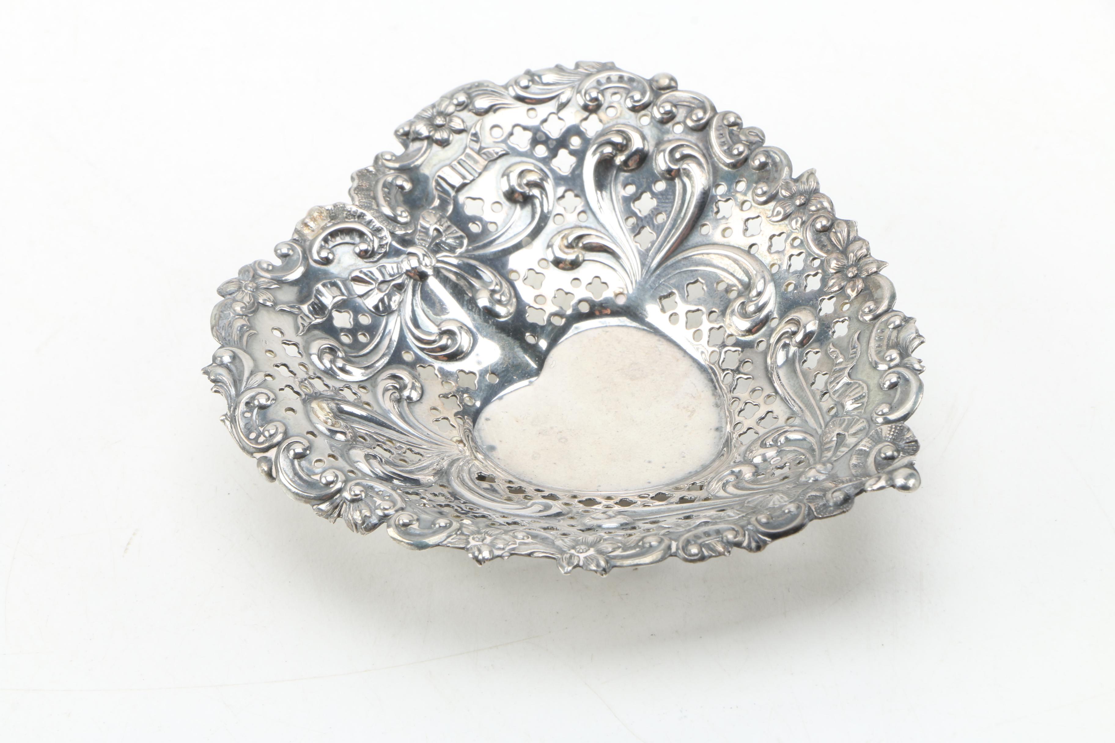 Gorham Sterling Heart-Shaped Bon Bon Bowl and Other Weighted Sterling Tableware