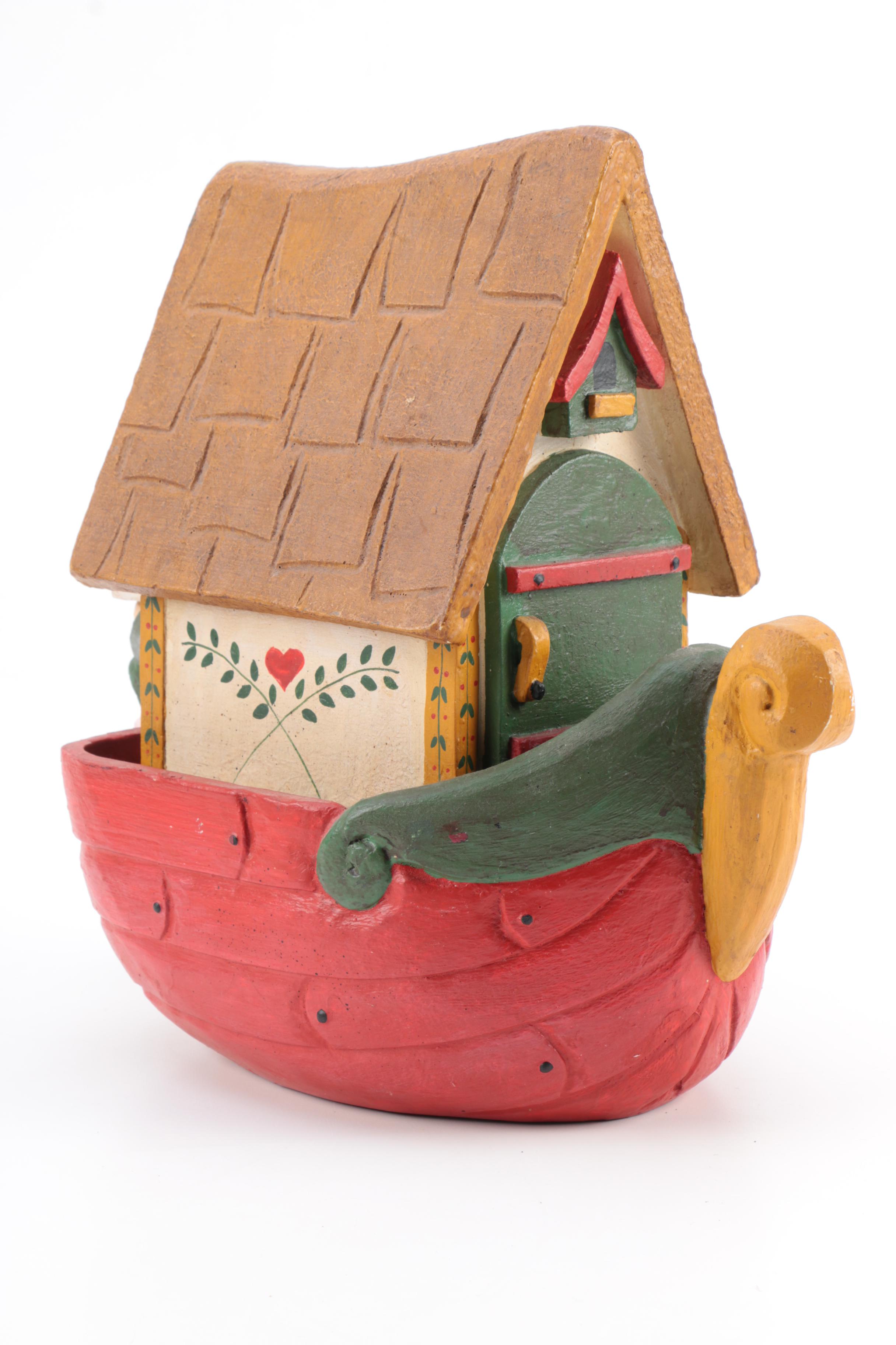 Hand Carved Noah's Ark and Animal Wood Figures