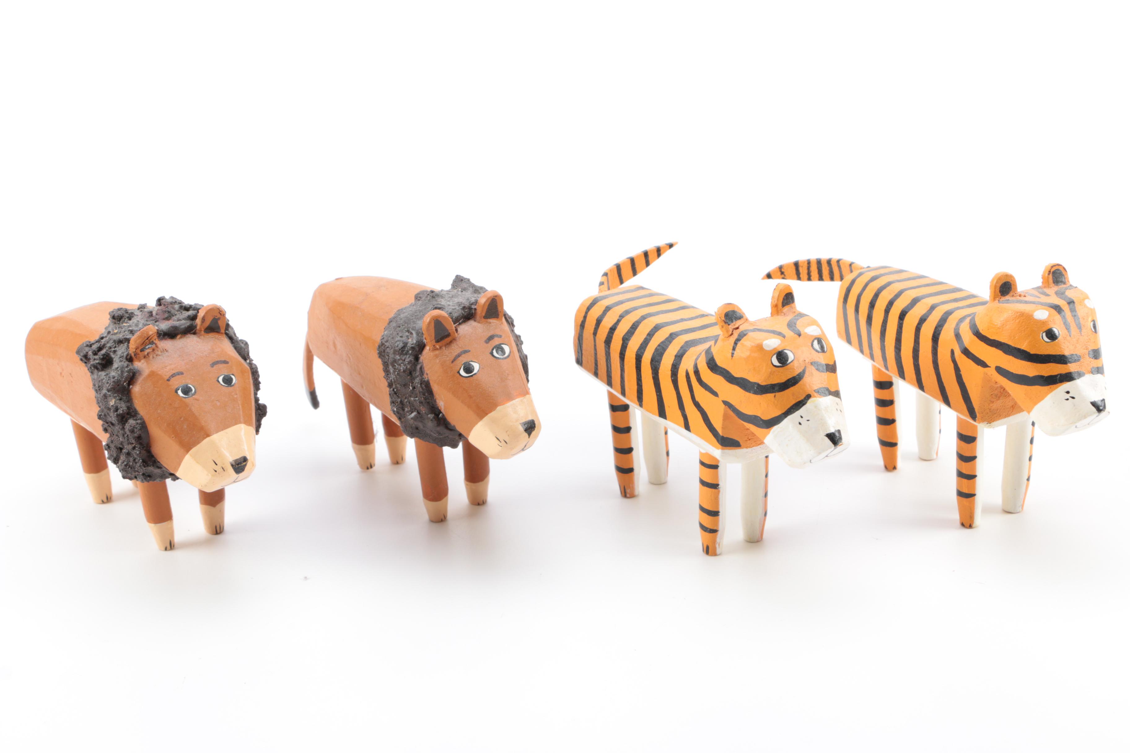 Hand Carved Noah's Ark and Animal Wood Figures