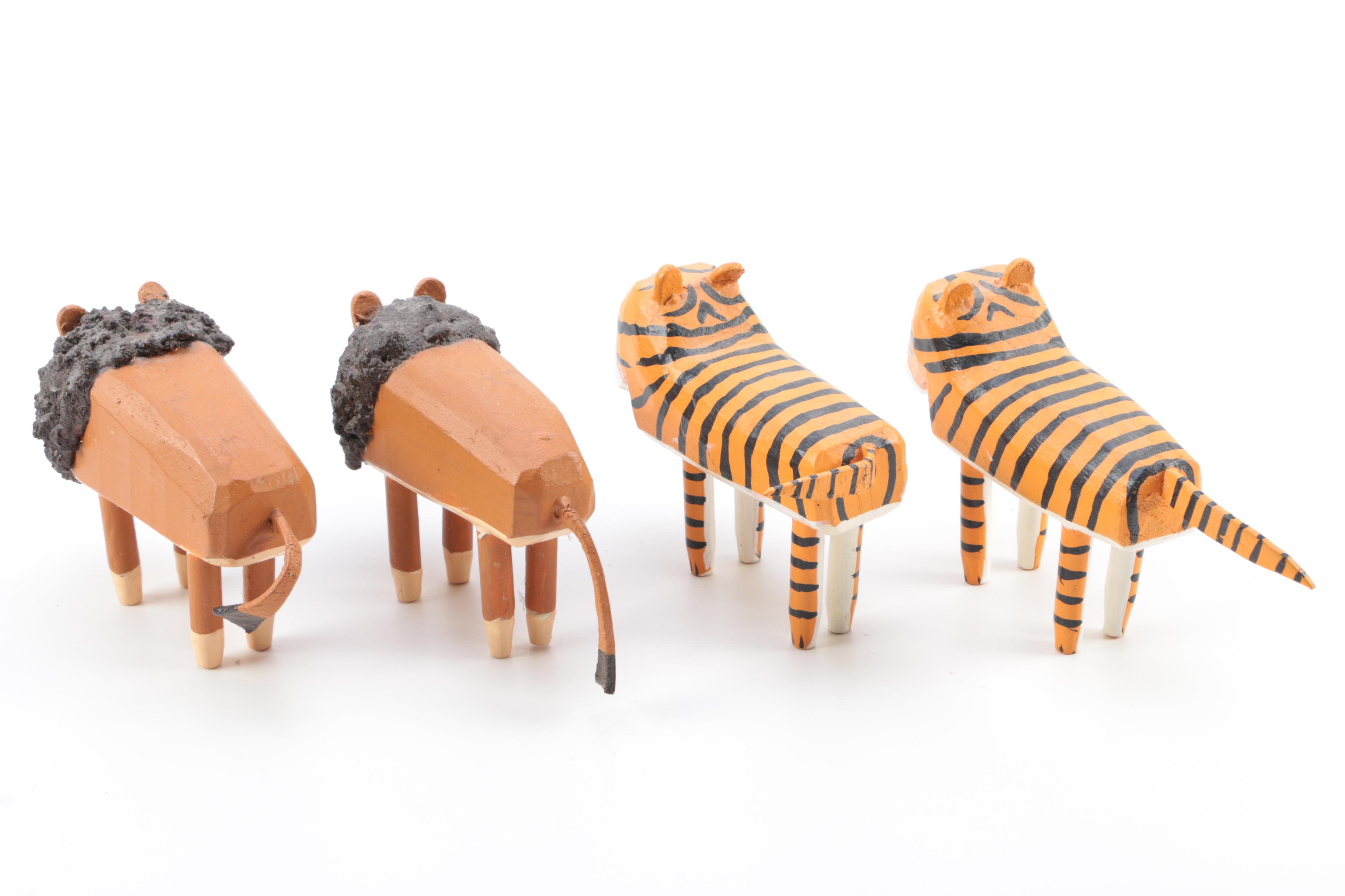 Hand Carved Noah's Ark and Animal Wood Figures