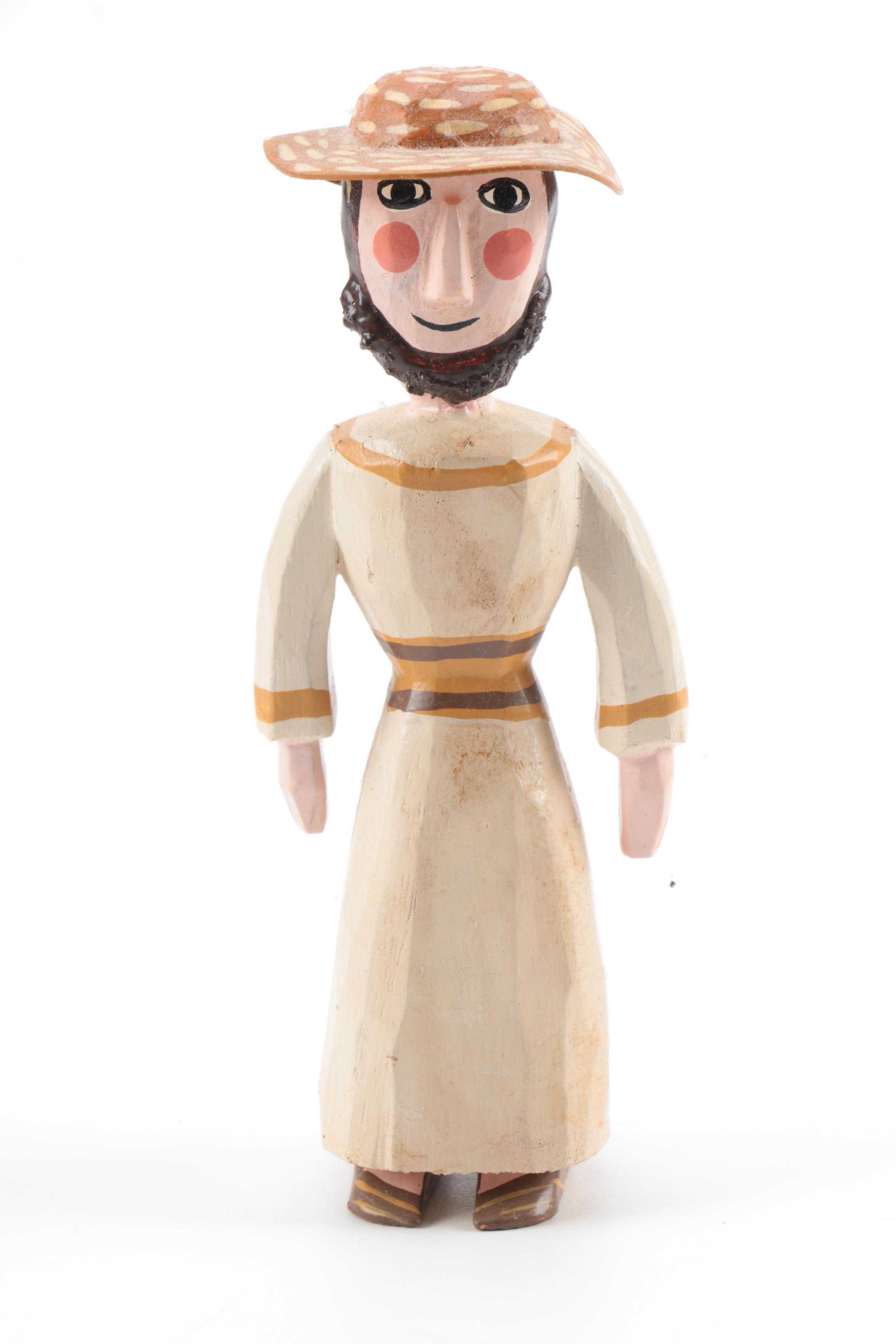 Hand Carved Noah's Ark and Animal Wood Figures