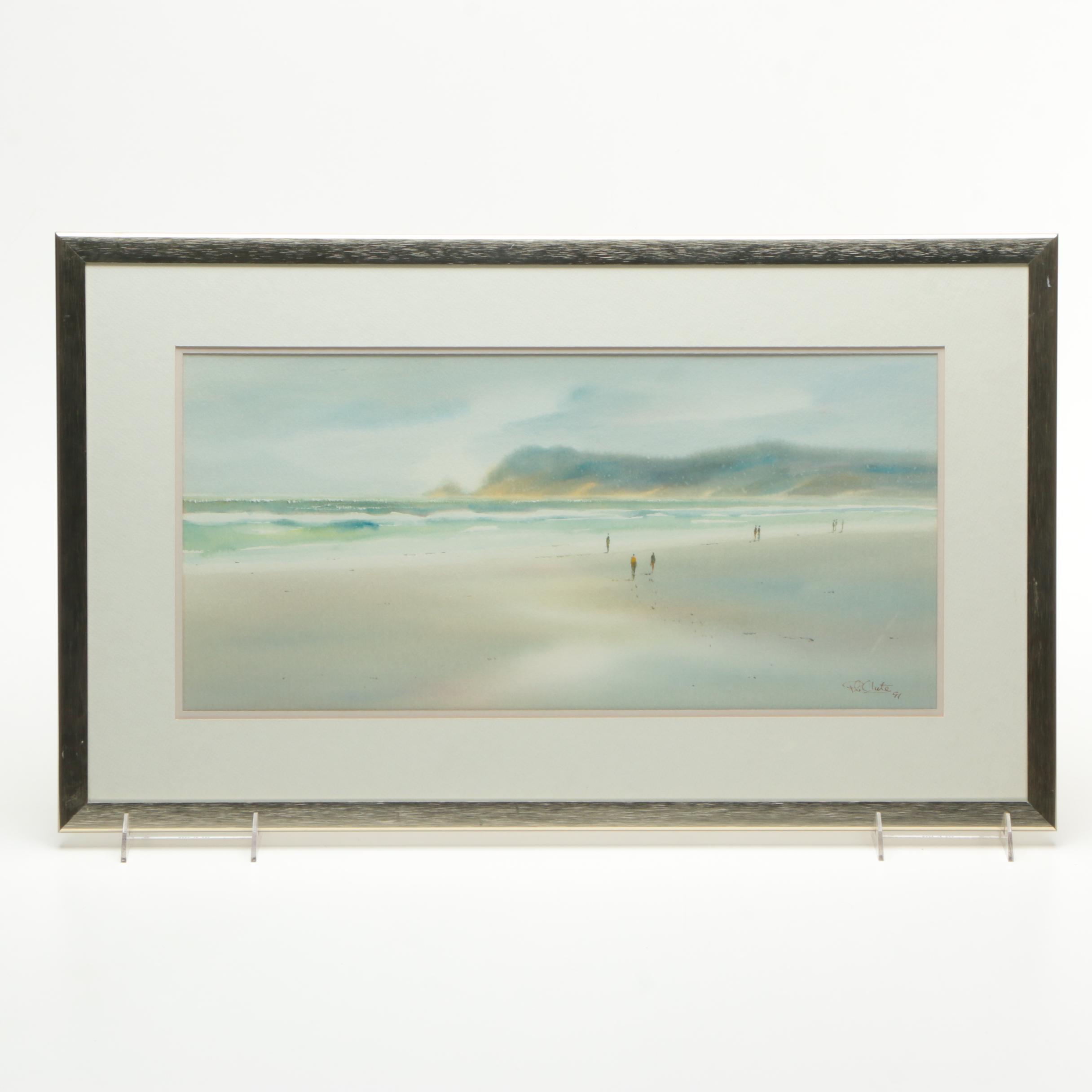 Clute 1991 Watercolor Painting on Paper of Beach Landscape