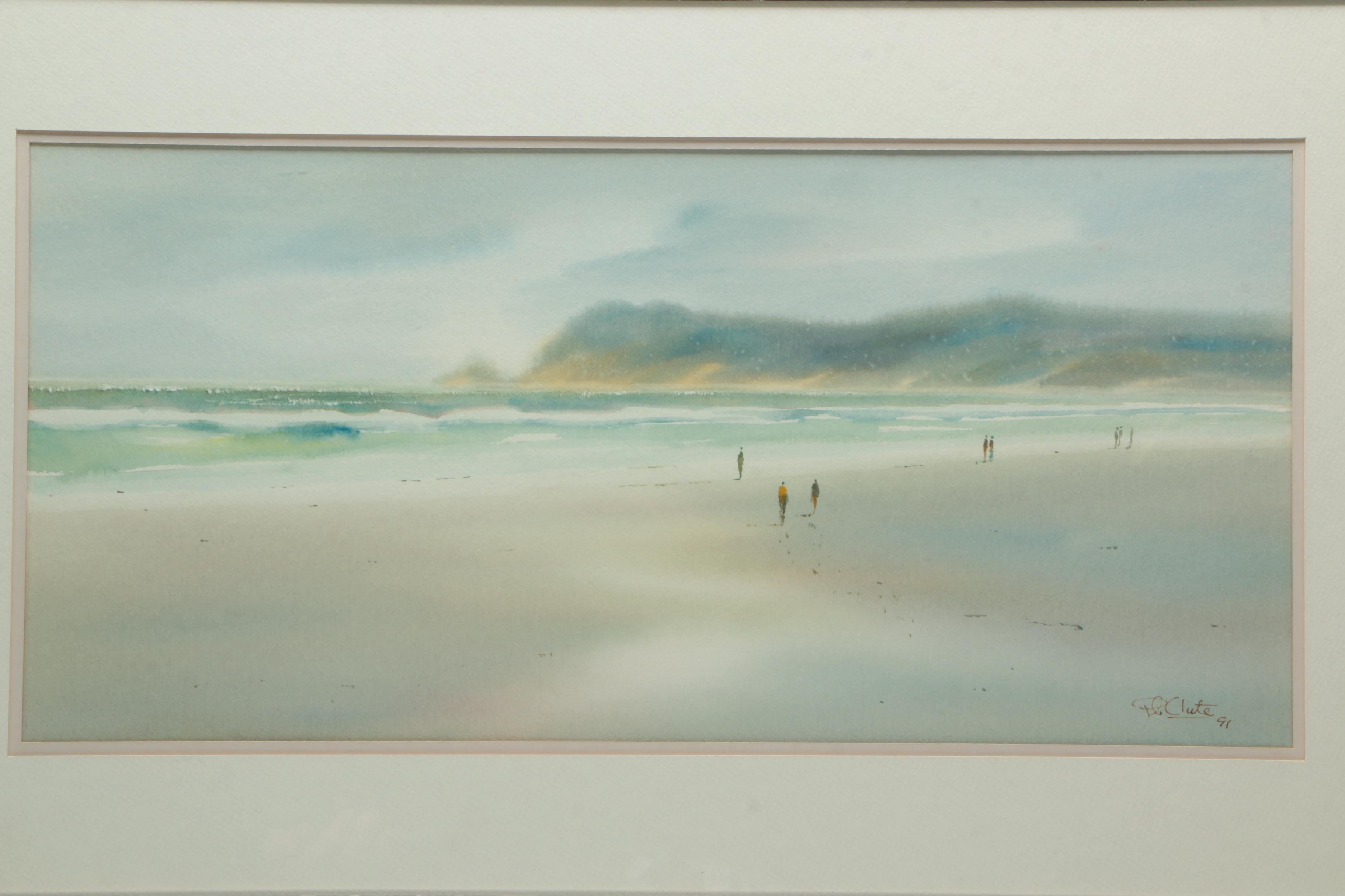 Clute 1991 Watercolor Painting on Paper of Beach Landscape
