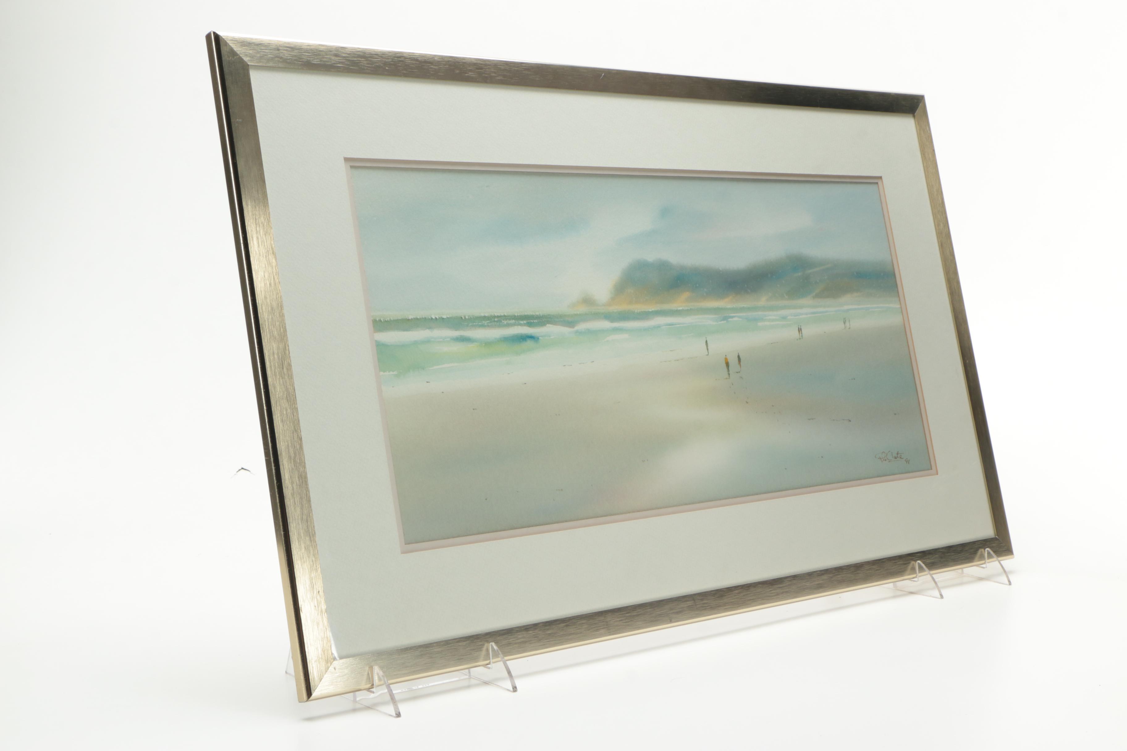 Clute 1991 Watercolor Painting on Paper of Beach Landscape