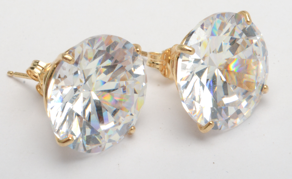 14K Gold and Cubic Zirconia Earrings and Pendant