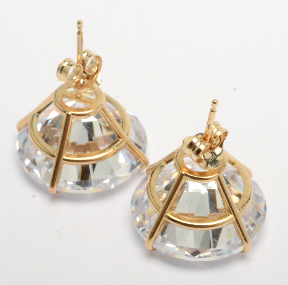 14K Gold and Cubic Zirconia Earrings and Pendant