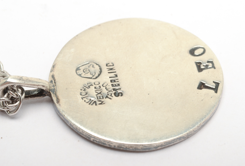 Signed Sterling Silver Zodiac Pendant of Leo