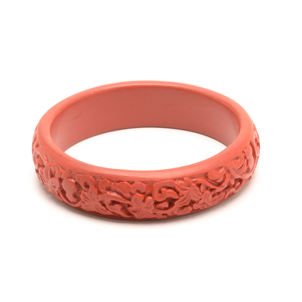 Carved Faux Cinnabar Bangle Bracelet