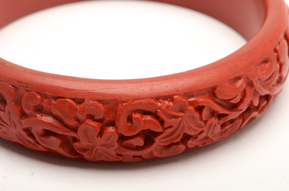 Carved Faux Cinnabar Bangle Bracelet