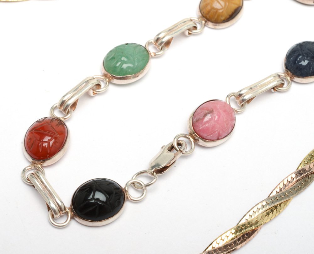 Sterling Silver Jewelry Including Necklace, Bracelets and Charms