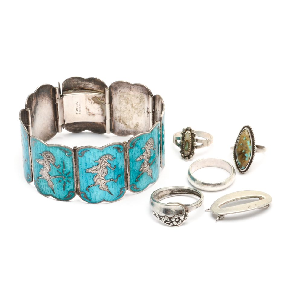 Thai Sterling Silver Bracelet and Other Sterling Jewelry