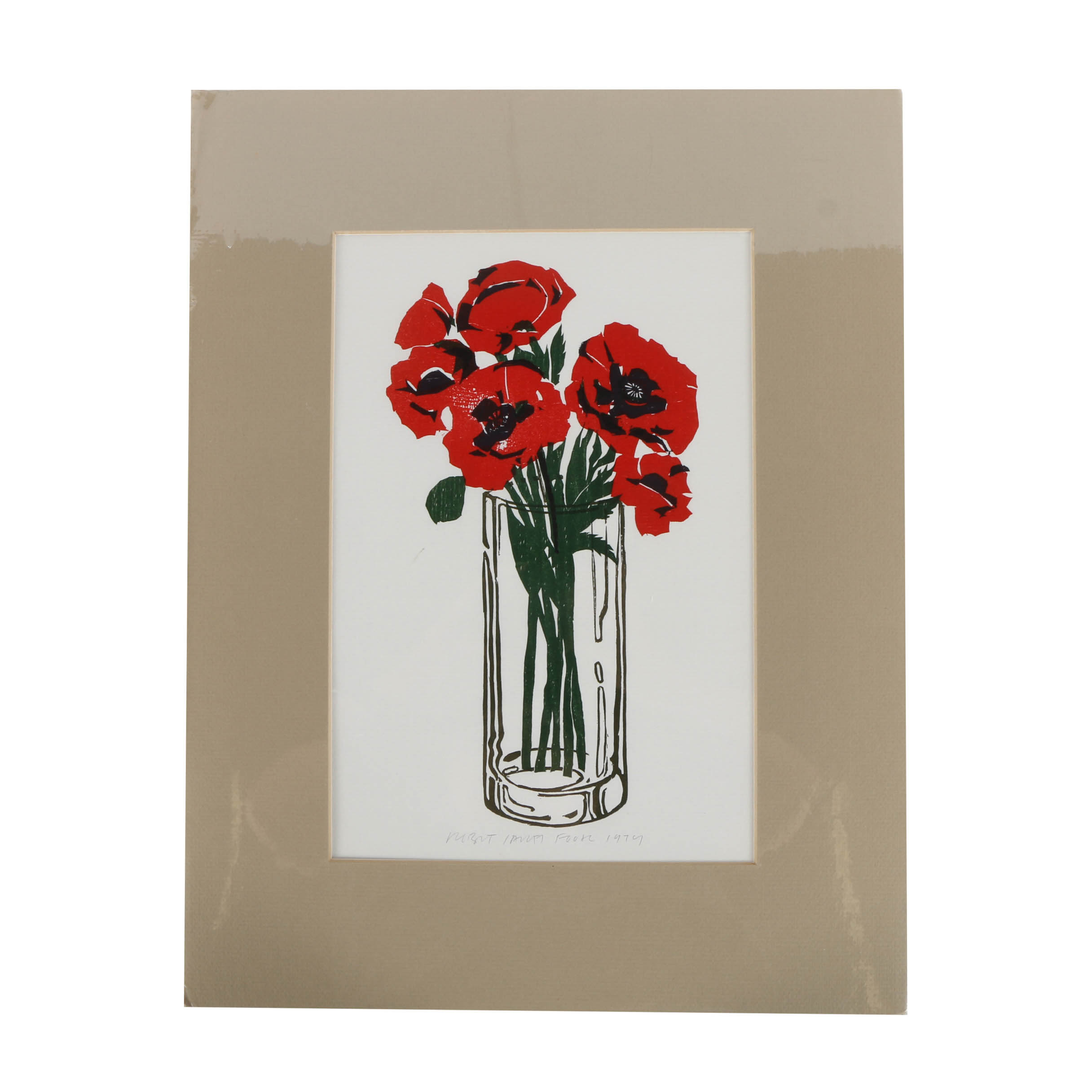 Robert James Foose 1979 Relief Print on Paper of Red Poppies in Glass ...