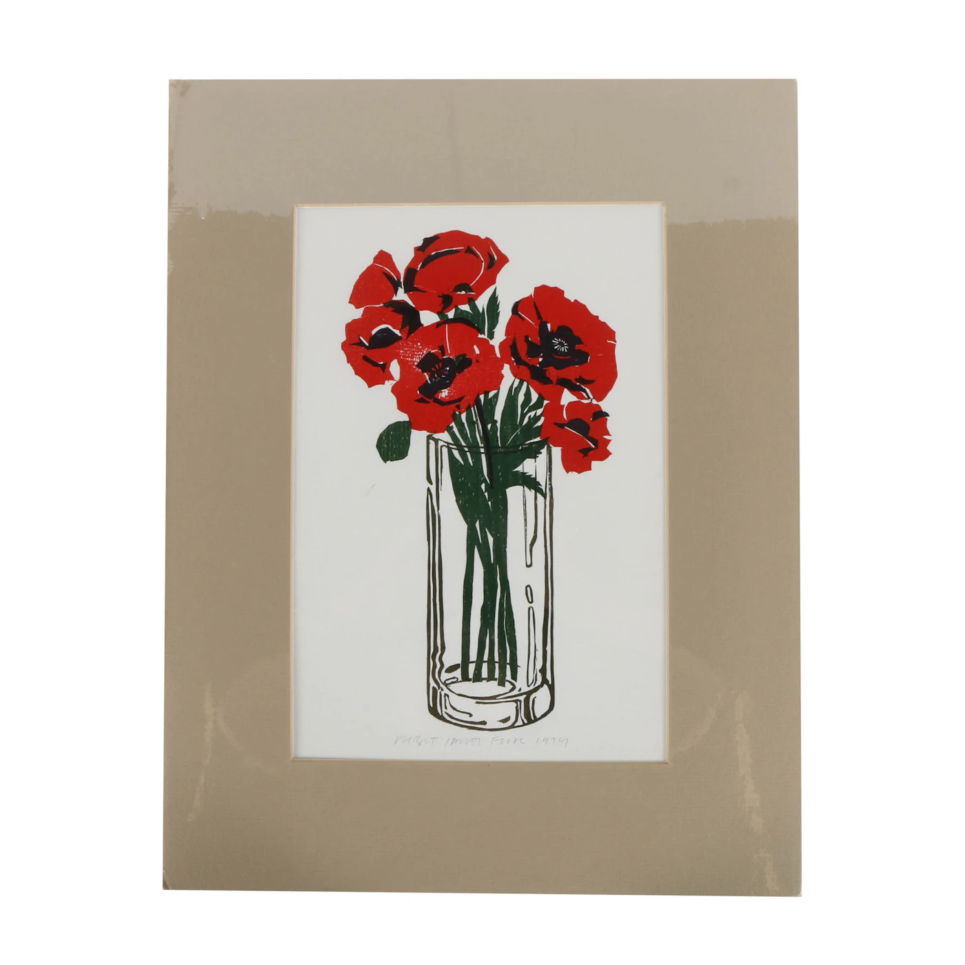 Robert James Foose 1979 Relief Print on Paper of Red Poppies in Glass ...